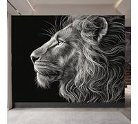 Retro Wallpaper 300x210cm Black Background with White Lines Lion Stick on Wallpaper 3D Wall Design with Seamless Oil Painting Canvas, Great for Creating an Accent Wall in Dining Area EB24-5385