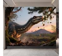 Retro Wallpaper 300x210cm Dinosaur Eating Leaves Stick on Wallpaper 3D Wall Design with Seamless Oil Painting Canvas, Great for Creating an Accent Wall in Dining Area EB24-1678