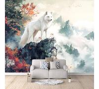 Retro Wallpaper 300x210cm Oil Painting White Wolf Stick on Wallpaper 3D Wall Design with Seamless Oil Painting Canvas, Great for Creating an Accent Wall in Dining Area EB24-10037