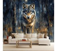 Retro Wallpaper 300x210cm Oil Painting Wolf King Forest Stick on Wallpaper 3D Wall Design with Seamless Oil Painting Canvas, Great for Creating an Accent Wall in Dining Area EB24-9974