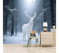Retro Wallpaper 300x210cm White Elk Woods Stick on Wallpaper 3D Wall Design with Seamless Oil Painting Canvas, Great for Creating an Accent Wall in Dining Area EB24-2328
