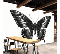 Retro Wallpaper 350x260cm Black and White Butterfly Relief Wallpaper Seamless Panoramic Canvas Mural in Oil Paint Style, Great for Modern Apartments or lofts EB24-5124