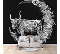 Retro Wallpaper 350x260cm Crescent Moon Yak Relief Wallpaper Seamless Panoramic Canvas Mural in Oil Paint Style, Great for Modern Apartments or lofts EB24-5166