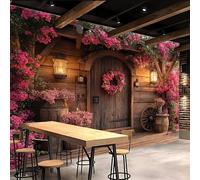 Retro Wallpaper 350x260cm Flowers in Front of The Door Relief Wallpaper Seamless Panoramic Canvas Mural in Oil Paint Style, Great for Modern Apartments or lofts EB24-4811