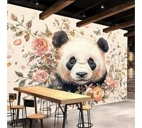 Retro Wallpaper 350x260cm Panda in The Flower Garden Relief Wallpaper Seamless Panoramic Canvas Mural in Oil Paint Style, Great for Modern Apartments or lofts EB24-5600