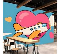 Retro Wallpaper 400x280cm Cartoon Airplane Living Room Wallpaper Multi-Panel Oil Canvas Wall décor with Seamless Alignment, Suitable for Studio or workspace EB24-3786