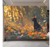 Retro Wallpaper 400x280cm Cat Flower Bush Living Room Wallpaper Multi-Panel Oil Canvas Wall décor with Seamless Alignment, Suitable for Studio or workspace EB24-4501
