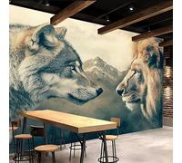 Retro Wallpaper 400x280cm Wolf Lion Living Room Wallpaper Multi-Panel Oil Canvas Wall décor with Seamless Alignment, Suitable for Studio or workspace EB24-8045