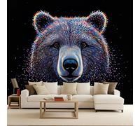 Retro Wallpaper 500x280cm Black Background Colorful Bear Peel and Stick Wallpaper Seamless Oil Painting Canvas Mural Perfect for Staircase Walls or Home Gallery installations EB24-1823