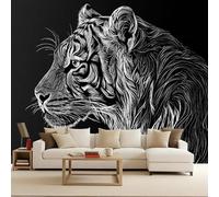 Retro Wallpaper 500x280cm Black Background with White Lines Tiger Peel and Stick Wallpaper Seamless Oil Painting Canvas Mural Perfect for Staircase Walls or Home Gallery installations EB24-5409