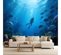 Retro Wallpaper 500x280cm Diver Underwater Fish Peel and Stick Wallpaper Seamless Oil Painting Canvas Mural Perfect for Staircase Walls or Home Gallery installations EB24-2884