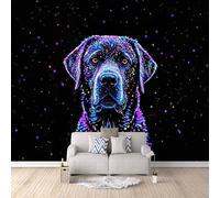 Retro Wallpaper 500x280cm Dog with Colored Lines On Black Background Peel and Stick Wallpaper Seamless Oil Painting Canvas Mural Perfect for Staircase Walls or Home Gallery installations EB24-1886