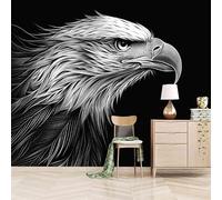 Retro Wallpaper 500x280cm Eagle with Black Background and White Lines Peel and Stick Wallpaper Seamless Oil Painting Canvas Mural Perfect for Staircase Walls or Home Gallery installations EB24-5430