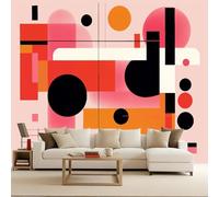 Retro Wallpaper 500x280cm Red Black Yellow Geometry Peel and Stick Wallpaper Seamless Oil Painting Canvas Mural Perfect for Staircase Walls or Home Gallery installations EB24-3406