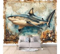 Retro Wallpaper 500x280cm Seabed Shark Starfish Shells Peel and Stick Wallpaper Seamless Oil Painting Canvas Mural Perfect for Staircase Walls or Home Gallery installations EB24-5281