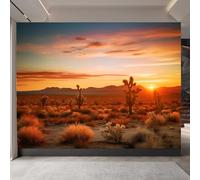 Retro Wallpaper 500x280cm Sunset Cactus Peel and Stick Wallpaper Seamless Oil Painting Canvas Mural Perfect for Staircase Walls or Home Gallery installations EB24-2494