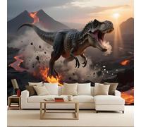 Retro Wallpaper 500x280cm Volcano Dinosaur Peel and Stick Wallpaper Seamless Oil Painting Canvas Mural Perfect for Staircase Walls or Home Gallery installations EB24-1702