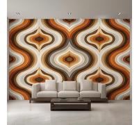 Retro Wallpaper for Living Room, Abstract Geometric 70s Wall Mural for Bedroom 350x256 cm, Non-Woven Photo Wallpaper, Home Decor D&O74