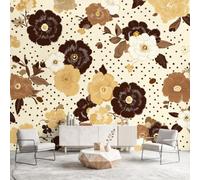 Retro Wallpaper Non-Woven, Flowers Polka dot Cream Wall Mural 350 x 256 cm(W x H),Wallpaper for Bedroom Living Room, Home Decor, Photo Wall Paper, Hallway