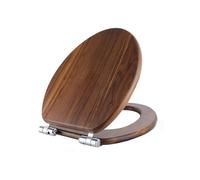 Retro Walnut Soft Close Toilet Seat, Thickened V-Shaped Solid Wood Lid with Rustproof Stainless Steel Hinges, Quiet Slow-Down Closure for Home Bathroom Decor, Easy 3-Min Install, Black