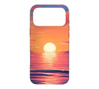 retro warm sunset calm ocean orange pink sky mountains scene Case for iPhone 17 Pro Max