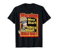 Retro Warning May Start Talking About World War 2 Unisex Adult Vintage WW2 Shirt History Buff Costume T-Shirt Black Small