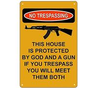 Retro Warning Sign No Trespassing This Property is Protected by God and Gun Educational Plaque Decoration Home Office Room Wall Art Decor 8"x12"