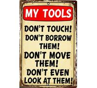Retro Warning Tin Sign,Vintage Beware Metal Sign Wall Decor for Outdoors Bar Yard, Farm, Fence, Home, 8x12 Inches (tools)