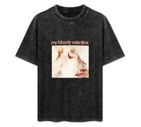 Retro Washed Shirt Men's Unisex My Bloody Valentine Round Neck Antique Wash T-Shirt Short Sleeve Black L