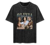 Retro Washed Shirt Men's Unisex Olivia Benson Round Neck Antique Wash T-Shirt Short Sleeve Black XL