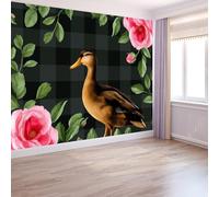 Retro Watercolor Style Photo Wallpaper Flowers Leaves Ducks Large TV Background Wall Art 3D Murals 450 x 280 cm Wall Sticker Bedroom Living Room Hallway Sofa Backdrop Decor