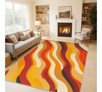 Retro Wave Area Rugs for Living Room, Modern Abstract Wavy Rugs for Bedroom 100x150cm, Machine Washable Carpet, Non Slip Soft Low Pile Patterned Indoor Rug QAZ14