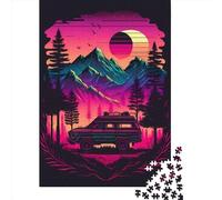 Retro Wave Car 80s Neon Puzzle for Adults And Teenagers 1000 Pieces Wooden Puzzles for Adults Puzzles for Teenagers Age 12 Years Up 1000pcs (75x50cm)