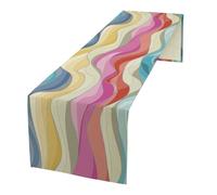 Retro Wavy Table Runner Abstract Colorful Rainbow Waves Swirl Cute Boho Groovy Aesthetic Dinner Runner for Farmhouse Country Home Kitchen Dining Table Holiday Party Decor 13x90in