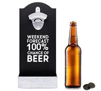 Retro Weekend Forecast Beer Bottle Opener and Bottle Cap Catcher, Wood Wall Mounted Bottle Opener, Decorative Home Wall Decor Display Piece, Great for Man Cave, Game Room, Kitchen, Dining Room