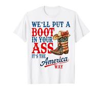 Retro We'll Put A Boot Western Cowgirl USA Flag 4th Of July T-Shirt