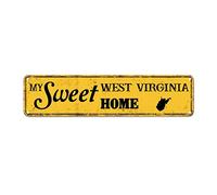 Retro West Virginia Metal Sign Rustic America State Home Custom Street Sign My Sweet Home West Virginia Metal Wall Art Sweet Home Decor For Bedroom Living Room Front Porch Indoor/Outdoor Decor 12x3in