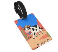 Retro Western Cow Luggage Tags for Suitcases, PVC Suitcase Tag with Secure Strap Suitcase Identifier with Privacy Name Card for Travel Bag Tags Personalized Baggage Tag for Women Men