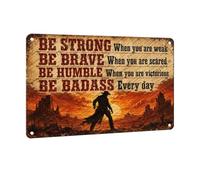 Retro Western Cowboy Aluminum Metal Sign, Inspirational Wall Decor, Be Strong Be Brave Desert Sunset Art for Man Cave, Bar, Bedroom, Office 12x16Inch