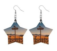 Retro Western Cowboy Horseback Wooden Earrings for Women, Vintage Elegant Wood Jewelry, Lightweight Earrings for Wedding, Party, Everyday Jewelry Gift, Star, Wood, wood