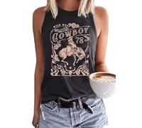 Retro Western Cowboy Rodeo Tank Tops for Women Vintage Country Tank Shirt Summer Sleeveless Casual Cowgirl Tank Tee, Gray, M