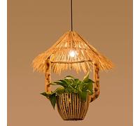 Retro Wheat Ears Pendant Lighting Personality Antique Rattan Bamboo Art Hanging Ceiling Lamps Hand Weaver Farmhouse Suspension Lighting Restaurant Bar Plant Chandelier Light Ceiling E27