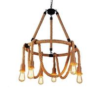 Retro Wheel Art Rustic Industrial Hemp Rope Chandelier Vintage Living Room Wrought Iron Metal Ceiling Pendant Light 6-Lights Antique Loft Restaurant Suspension Lighting Bar Decorative Fixtures E2 It's
