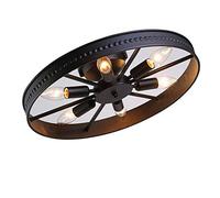 Retro Wheel Ceiling Light Vintage Round Ceiling Lamp Antique Industry Creative Decorative Ceiling Light Iron Lampshade Ceiling Illumination for Room Bar Cafe Lighting Fixture 6* E14Ø46cm,Black