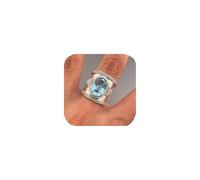 Retro Wide Band Statement Chunky Ring Vintage Style Oval Imitation Sapphire Aquamarine Boho Ring Cocktail Party Biker Ring Exaggerate Thumb Ring Fashion Jewelry Gift for Women Men (Size 8)