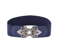 Retro Wide Waistband Elastic Dress Waist Belt Buckle ladies Belt Suspenders Leather (navy, One Size)