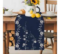 Retro Wildflower Japanese Style Table Runner 72 Inches Long,Table Runners Kitchen Dining Tables Decoration for Home Party Decor, Country Herb on Dark Blue Tables Runner Wedding Dresser Scarf