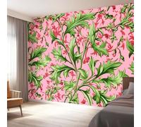 Retro William Morris Style Vines Wall Mural,Non-Woven Pink Wallpaper 3D Effect - Self-Adhesive Wallpaper for Living Room Bedroom Office Decor 150 x 105 cm（WxH