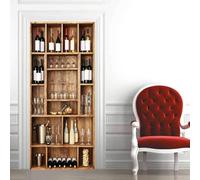 Retro Wine Cabinet Door Stickers for Interior Doors Wine Rack 3D Door Sticker Murals Decals Wallpaper Self Adhesive Waterproof Poster for Bedroom Living Bathroom 80x200 cm e-219