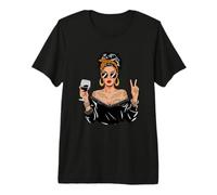 Retro Wine Lady Messy Bun Leopard Bandana Vibes Premium T-Shirt